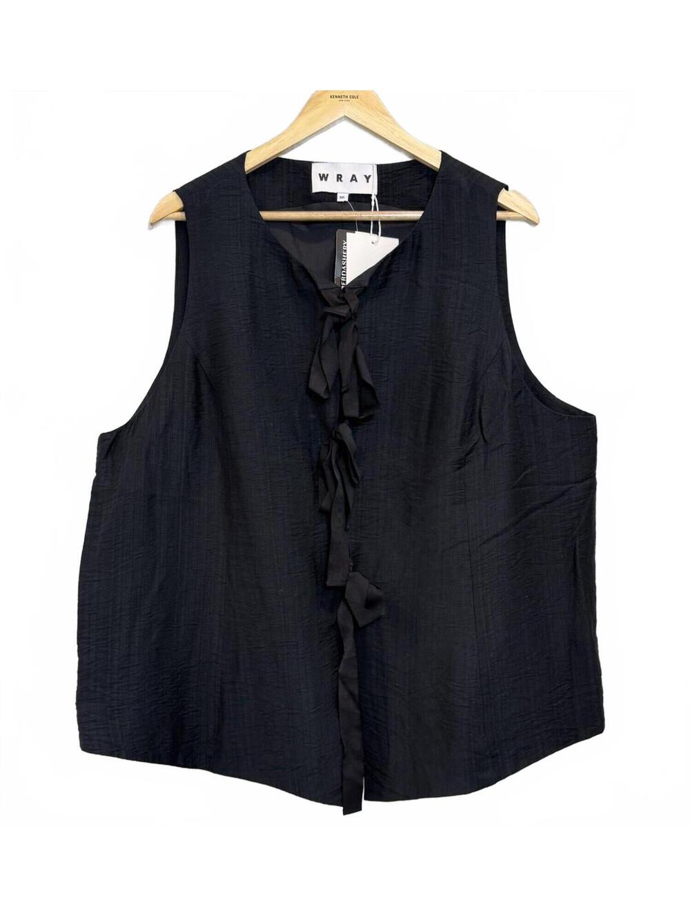 WRAY Brand Black 100% Cotton Front Bow Tie Sleeveless Top - Women's 1X NWT